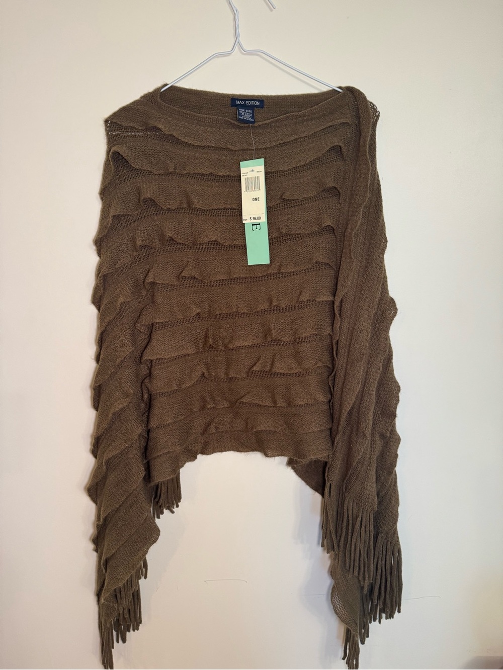 NWT Max Edition Brown Layered Fringe Knit Poncho